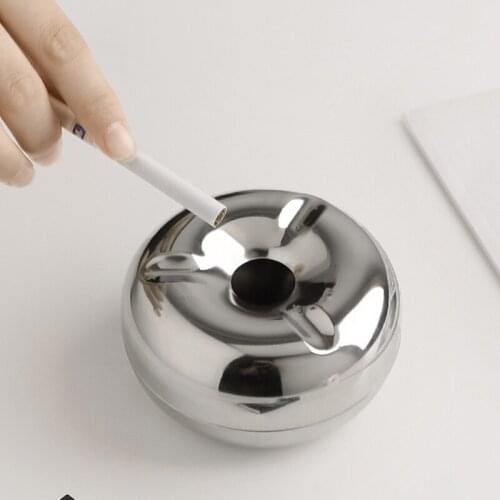 Windproof Ashtray with Lid Stainless Steel Donut-Style Tray Outdoor Indoor Use for Car Office Terrace Decoration