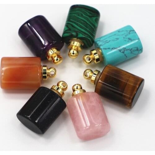 Flat Cylindrical Semi-precious Stone Pendant Natural Stone Perfume Bottle Pendant Jewelry Making DIY Necklace Accessories