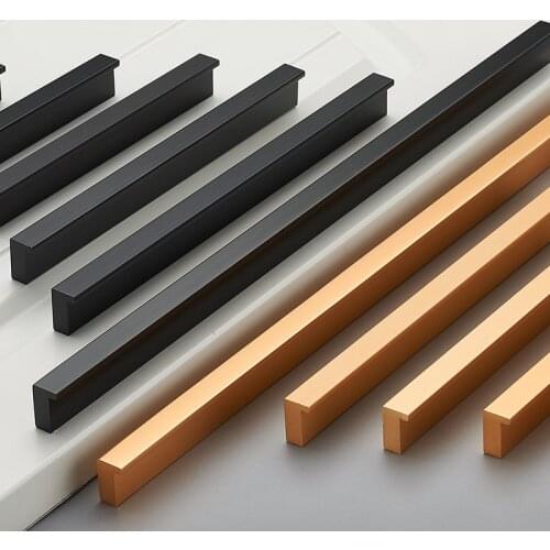 Black Golden Modern Cupboard Kitchen Hardware Wardrobe Closet Pull T Bar Aluminum Alloy Cabinet Drawer Knob Box Handle