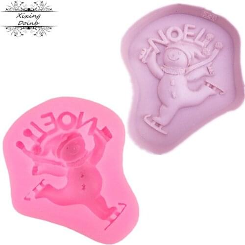Christmas Snowman skating silicone mold chocolate cake mold soap pudding Jelly Candy Mold baking tool