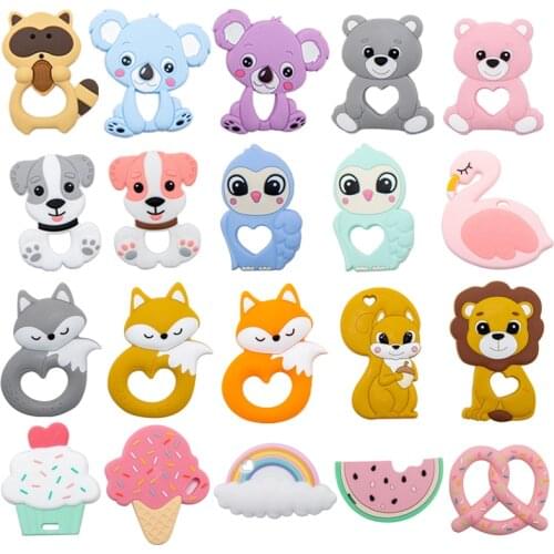 Lets make 5pcs Baby Silicone Teethers Animal Dog Lion Fox Kola Baby Teething Product Accessories For Pacifier Chains BPA Free
