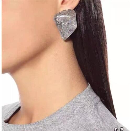 TIMEONLY Statement Oversize Ice Cube Stud Earring for Women Blue White Color Charms Earring for Women Girls Party Jewellery