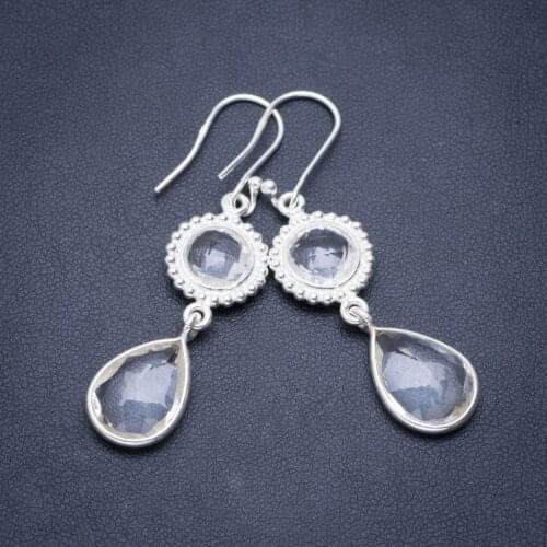 Natural White Topaz Handmade Unique 925 Sterling Silver Earrings 2" A1371