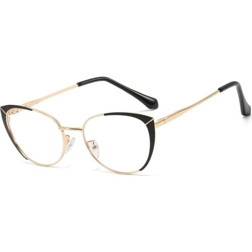Veshion Metal Frame Cat Eye Eyeglasses Prescription Accessories Female Gold White Retro Oval Glasses for Women Clear Lens
