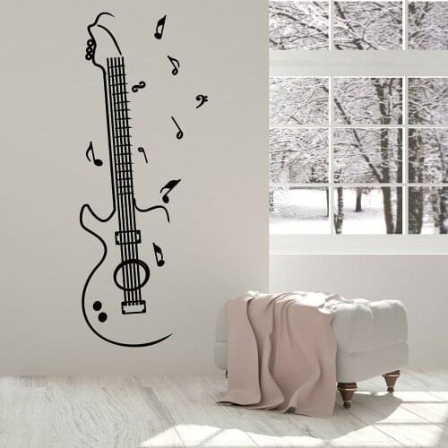 Guitar Pattern Vinyl Wall Decal for Teens Musical Instrument Music Notes Wall Stickers Art Mural Bedroom Decoration Newly X05