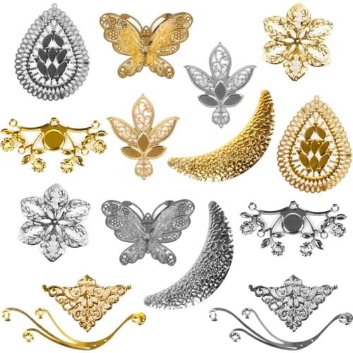 Vintage Hollow Filigree Wraps Connectors Metal Crafts Connector Charms Pendant For Jewelry Making DIY Hairpin Accessories
