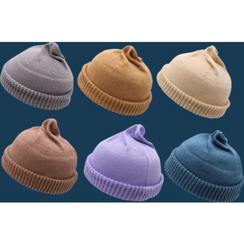 Knitted hat mens casual retro hip-hop hat solid color non-brimmed hat breathable non-brimmed urinal sailor hat