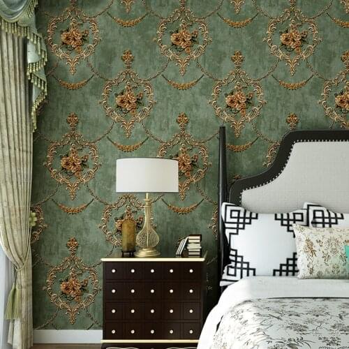 High-end quality luxury American wallpaper eco-relief bedroom living room 3d European pastoral large flower TV background wall