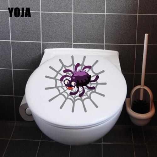 YOJA 23.2X21.4CM Cute Intereting Spider Web Cartoon Toilet Decal Bedroom Home Decor Wall Sticker T5-1278