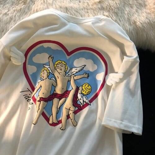 Womens t-shirt Little Angel Love Short Sleeve T-shirt Summer Harajuku Loose Top Oversized t-shirt vintage clothes Kawaii tops