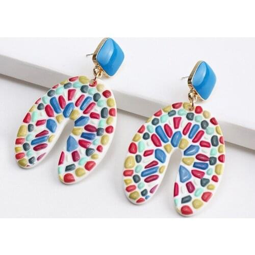 Summer Marbling Drop Water Pendant Earring for Women Girls Fashion Geometric Acrylic Charms Stud Ear Jewelry Party Gifts