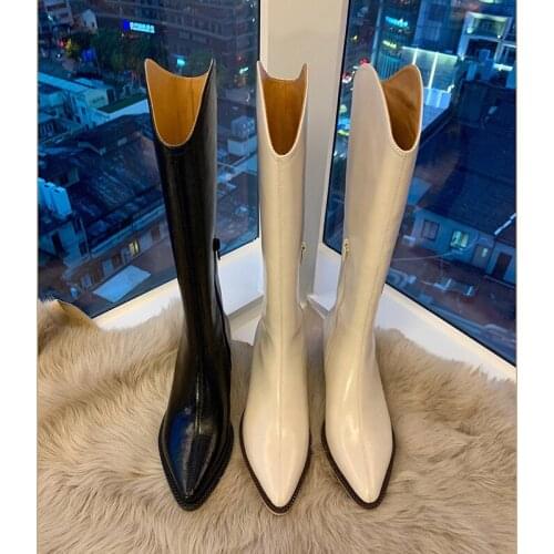 2021 New Women High Heels Wedges Long Boots Lady Riding Cowboy Boots Designer Pointed Toe Knee-High Boots Three Colors