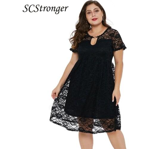 SCSTRONGER Summer Sexy Solid Color Lace Stitching Dress Mid Length Plus Size Fashion Long Skirt Wedding Dress Plus Size 2021