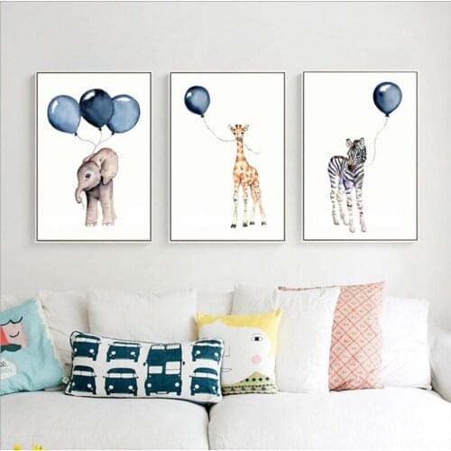 Nordic Style animal with balloon Canvas Painting modern Poster And Print For Living Room kids Fashion Home Decor HD Wall Art