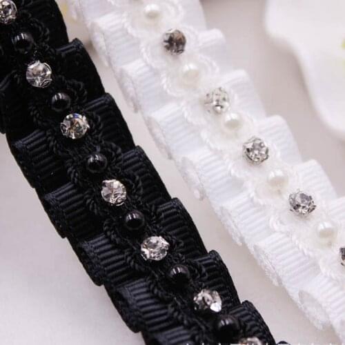1Yard White Black Pearl Beaded Lace Ribbon Trim Embroidered Lace Fabric Beaded Fringe Clothing Accessories Wedding Dress Ribbons