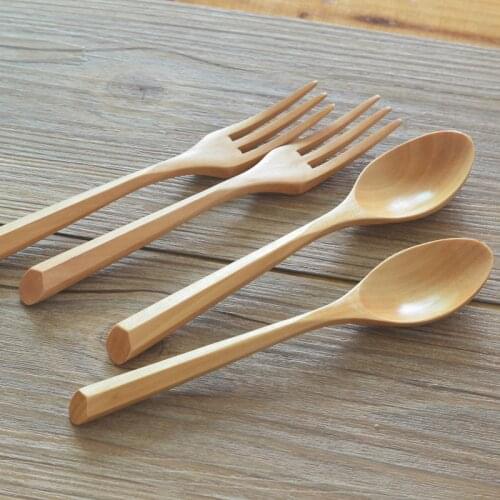 100sets Portable Tableware Suit Nature Wood Fork Scoop Dinner Set Outdoor Wooden Dinnerware Sets Eco-friendly Cutlery ZA4884
