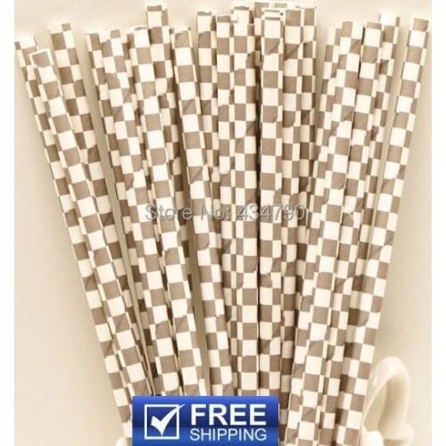 200pcs Grey Checkered Paper Straws,DIY Pretty Birthday Party Checker Cake Pop Sticks Wholesale,Cocktail Colored Mason Jar Straws