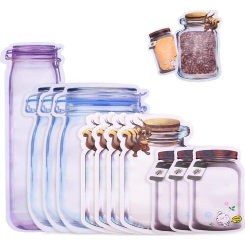 5Pcs Seal Reusable Mason Jar Bottles Bags Food Container Zipper Bags Food Storage Organizer Ziplock Bags Kitchen Organizer