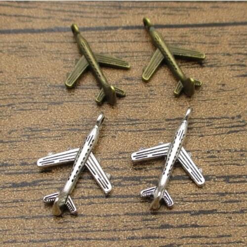 Airplane Charms 50PCS/Lot 3D 24×15mm DIY Handmade Supplies Charm Bracelet Pendants 2 Colors Available -RS299