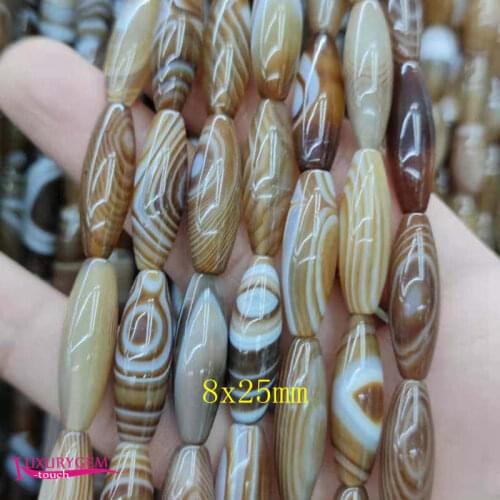 Natural Banded Coffee Color Agates Stone Loose Beads High Quality 10x30mm Smooth Oval Shape DIY Jewelry Accessories 38cm wk407