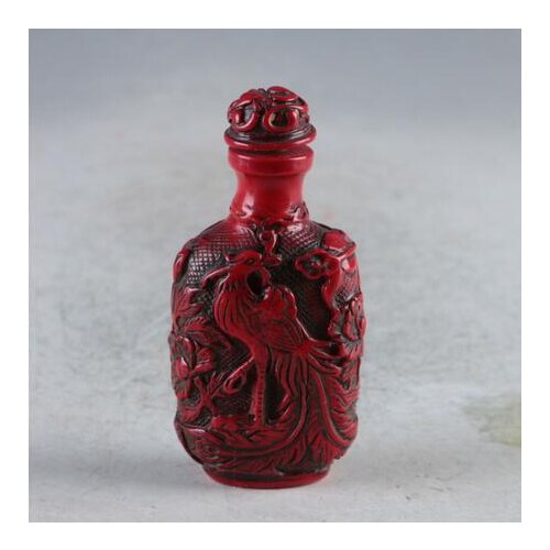 Animal Shaped Drink Bottle | Exquisite Chinese Red Coral, Hand Carved Flower, Phoenix Tobacco Bottle, Small Bottle