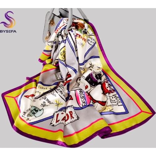BYSIFA| New poster Stlye Pure Silk Ladies Scarves Printed 90*90cm Elegant Khaki Real Silk Scarf Shawl Women Winter Scarves Hijab