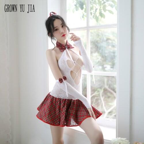 Erotic student uniform ecoliere sexy cosplay costums porno school uniform open bra plaid skirt schoolgirl lingerie set sex play