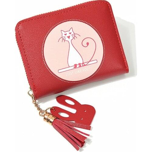 Hotselling cartoon cat small purse for girls leather cute fresh Mini wallet short ladies coin purse zipper women coin holder