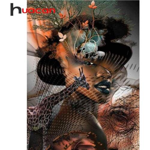Huacan 5d DIY Diamond Painting Kit Woman Portrait Abstract Set For Embroidery Cross Deer Landscape Wall Paintings Decor