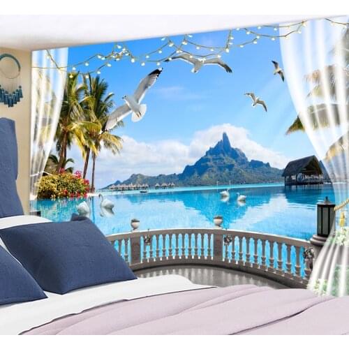 Imitation Window Landscape Painting Tapestry Wall Hanging Bohemian Natural Scenery Hippie Living Room Home Decor