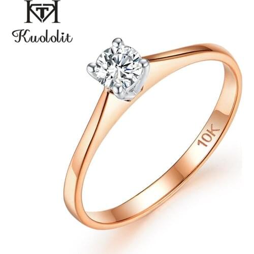 Kuololit 10K Rose gold White Gold 100% Natural Moissanite Gemstone Rings for Women D color Solitaire Promise Engagement gift 585
