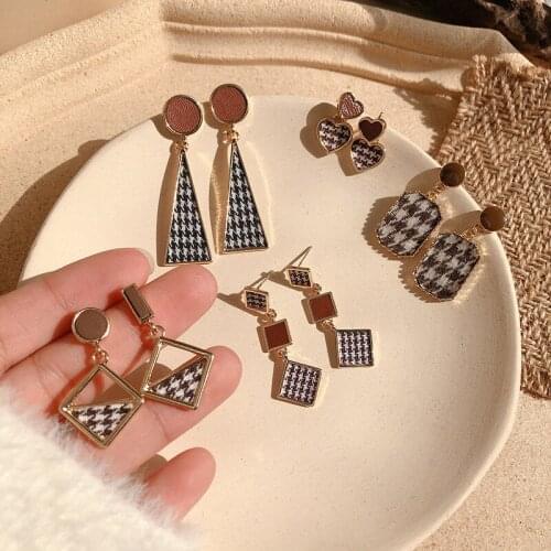 Korean Geometry Dangle Earrings Long Drop Earrings for Women Girl Jewelry Lattice Pendant Accessories New Years Gift 2020 Trendy