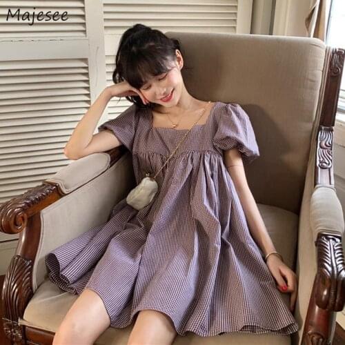 Short Sleeve Mini Dress Women Striped Sexy Square Collar Korean Sweet Style Simple Casual Loose Outwear Summer Girls Cute Chic