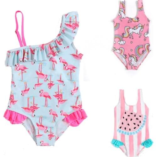 2-8Years Baby Kids Girls Swimsuit One Piece Summer Bow Ruffle Bikini Bathing Suit Beach Bodysuit Swimwear Toddler Kids Beachwear