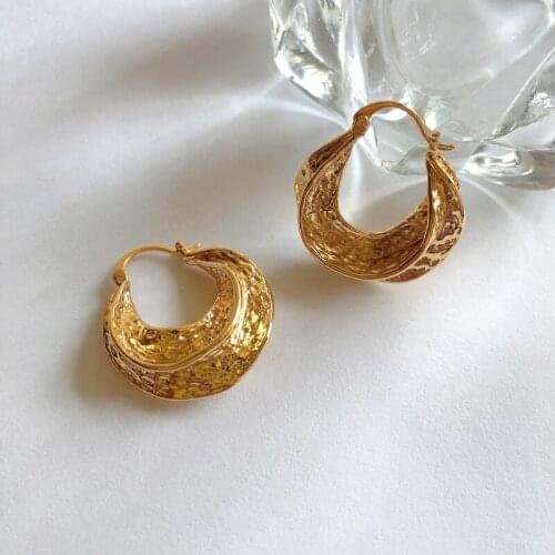 Brass With 18K Gold Retro Veins Statement Drop Earrings Punk Party Gown Runway Boho Korean Japan