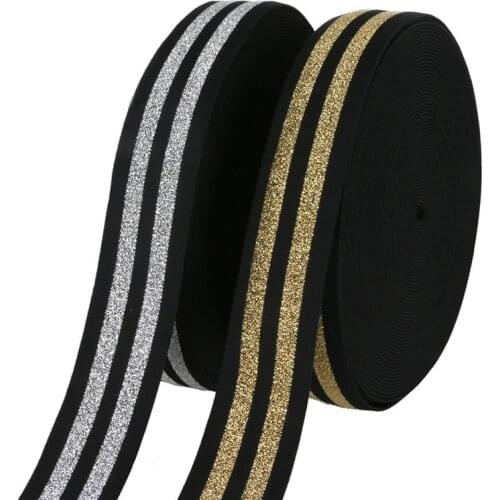 Gold Silver Stripes Nylon Webbings Fashion 40mm 48mm Elastic Band Ribbons Soft Belt Tension Elastic Webbing Rubber Band 1meter