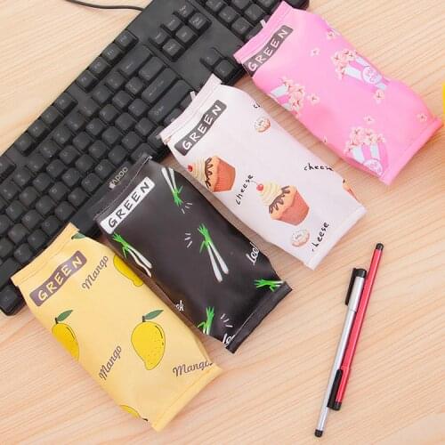 Cute Kawaii PU Leather Pencil Case Pen Box Creative Cake cookie Fruits Pencil Bag For Kids Gift School Supplies