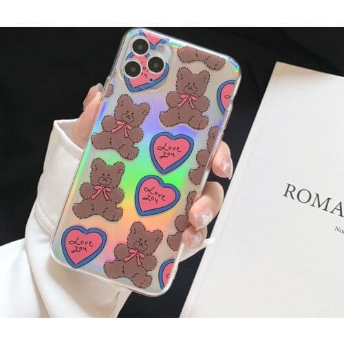 Ins Cute Cartoon Love Heart Bear Korean Phone Case For iPhone 11 Pro Max X Xs Max XR 7 8 Puls SE 2020 Cases Soft Silicone Cover