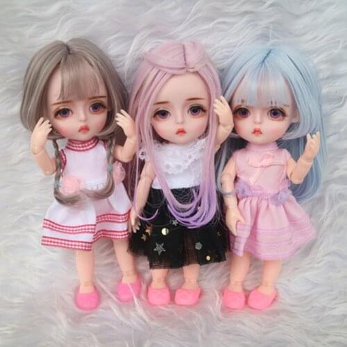 16cm Fashion Mini Wig BJD Doll Movable Joint Girl Dolls 3D Big Eyes Beautiful Cute DIY Toy Doll with Clothes Dress Up Doll