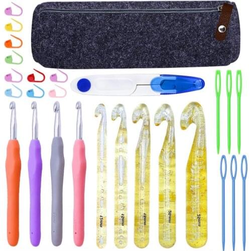 Nonvor Handle Crochet Hooks Needles Stitches Knitting Kit Craft Case Wool Crocheted Set Embroidery Knitting Weaving Sewing Tools
