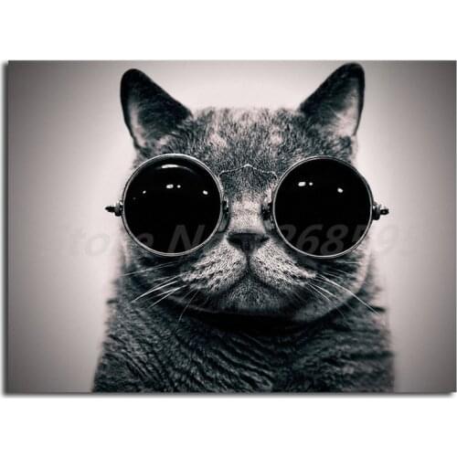 Cat Glasses Poster Wall Art Animal Canvas Black and White Posters Prints Painting Wall Pictures For Living Room Home Decor