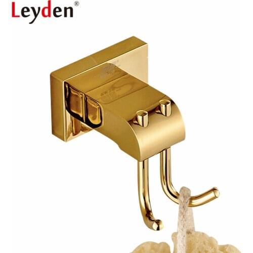Leyden Robe Hooks Modern Golded Finish Brass Wall Mounted Clothes Towel Hooks Wall Hanger Bathroom Accessories Robe Hooks