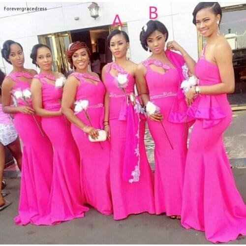 New South African Fuchsia Formal Bridesmaid Dress One Shoulder Mermaid Long Beaded Maid of Honor Gown Custom Made