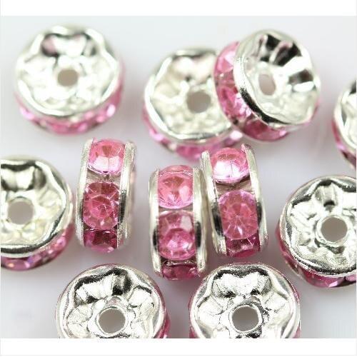 Wholesale DIY Jewellery Finding,Pink Color Rhinestone Silvers Crystal Spacers,8mm, Perfect Jewellery Finding For Women Gift