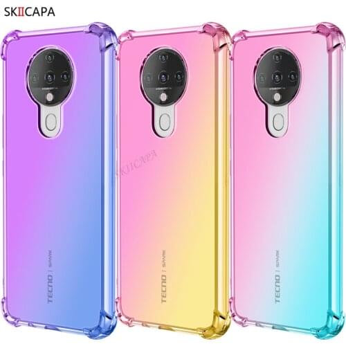 Gradient Clear Soft Silicone Phone Case For Tecno Spark 6 GO 5 4 Camon 12 15 Air Rainbow Airabg Corners Shockproof Back Cover