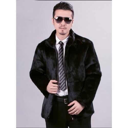Real genunie natural rabbit fur coat men fashion stand collar jacket closed with zip warm winter custom any size