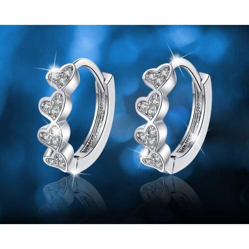 Charm Love Heart Crystal Hoop Earrings Luxury Female White Zircon Stone Earrings Classic Silver Color Wedding Earrings For Women