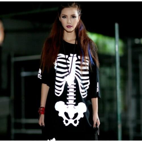 Light Reflective Framework Print T-shirt Women 2 Styles Short Long Sleeve Autumn Harajuku Top Hip Hop Streetwear Tee Shirt 2020