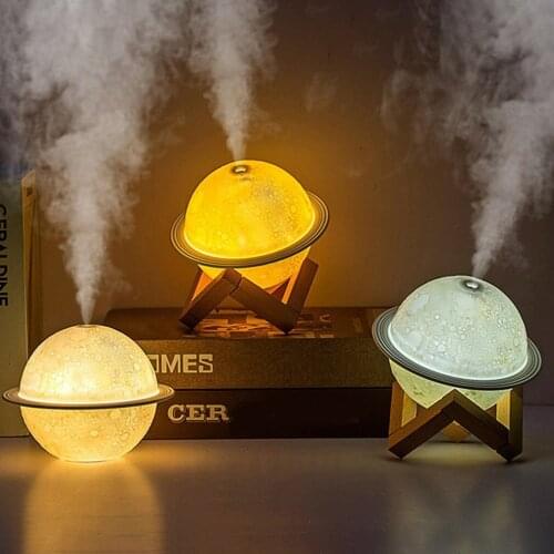 Air Humidifier Ultrasonic Aroma Essential Oil Diffuser Romantic WithThree-color Dimmable Planet Night Light Mist Maker LED Light