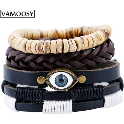 VAMOOSY Authentic Punk Design Turkish Eye Bracelets For Men Woman New Fashion Wristband Female Leather Bracelet Vintage Jewelry